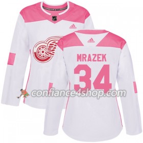 Adidas Maillot de Hockey Detroit Red Wings Petr Mrazek 34 2017-2018 Blanc Rose Fashion Authentic - Femme